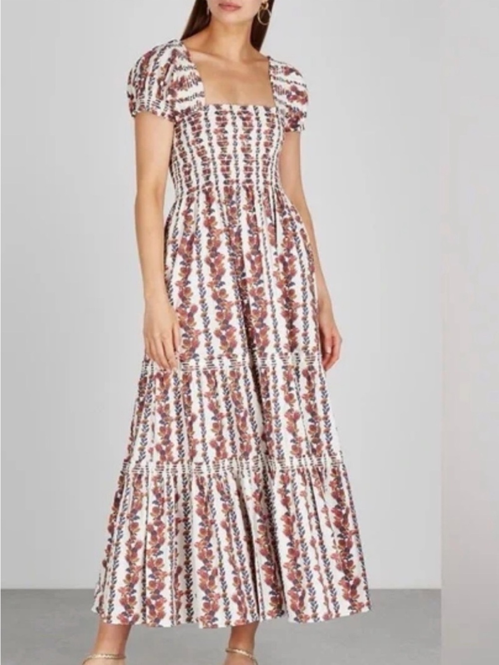 O.P.T. Daphne Smocked Floral Midi Dress Puff Sleeve Evereve Boho Cottagecore M